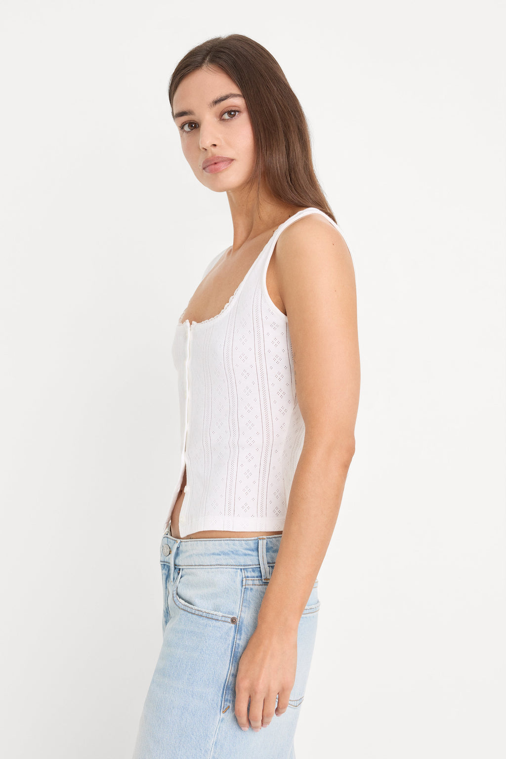 THE POINTELLE BUTTON DOWN TANK WHITE001