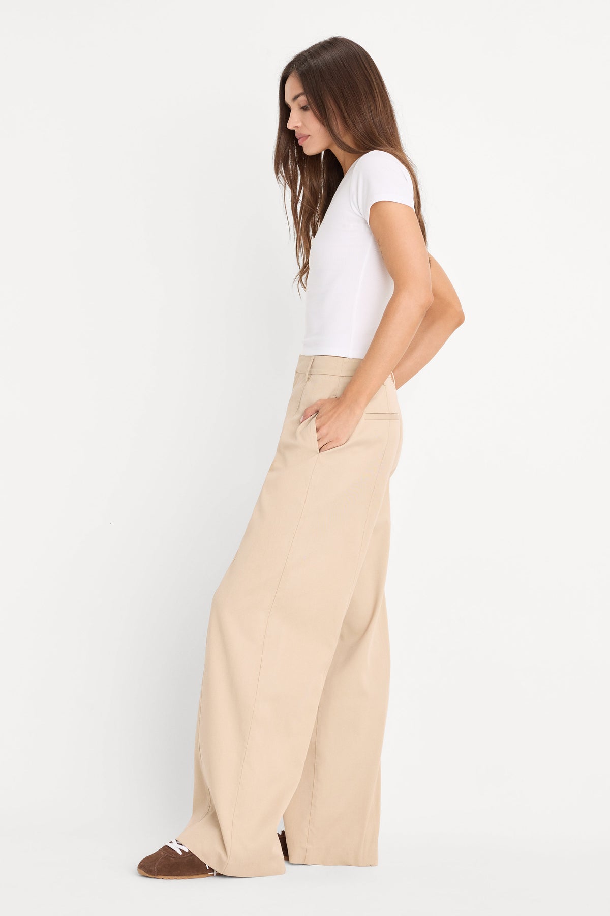 THE SEAMED WIDE LEG TROUSER LIGHT TAUPE