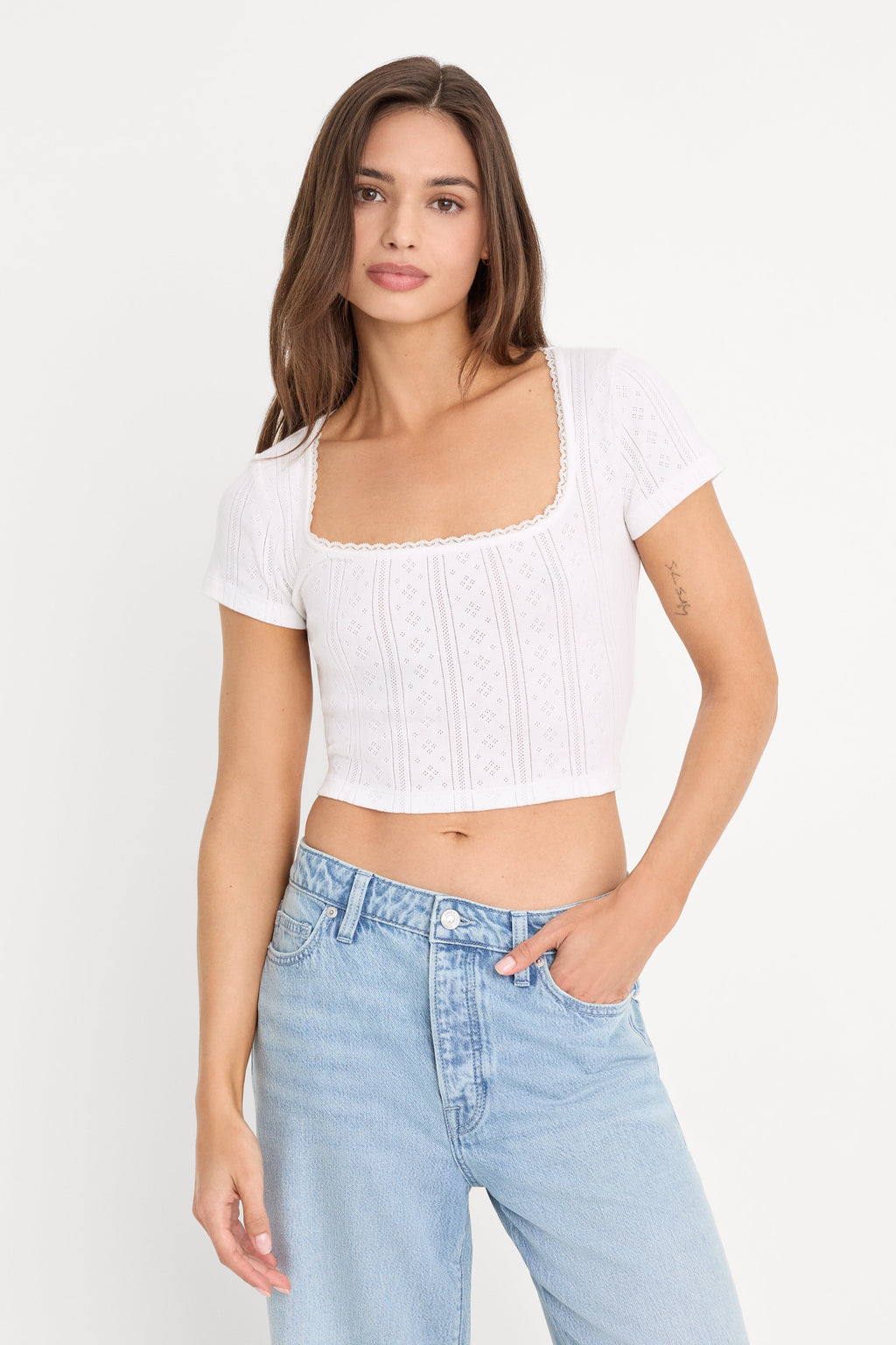THE POINTELLE SQUARE NECK TOP WHITE001
