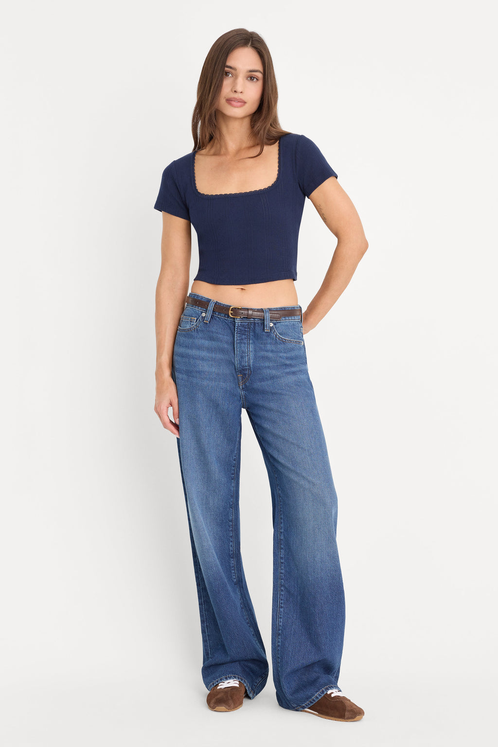 THE POINTELLE SQUARE NECK TOP HORIZON INK