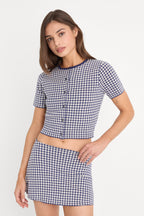 THE KEEPSAKE CARDIGAN NAVY GINGHAM