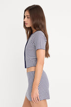 THE KEEPSAKE CARDIGAN NAVY GINGHAM