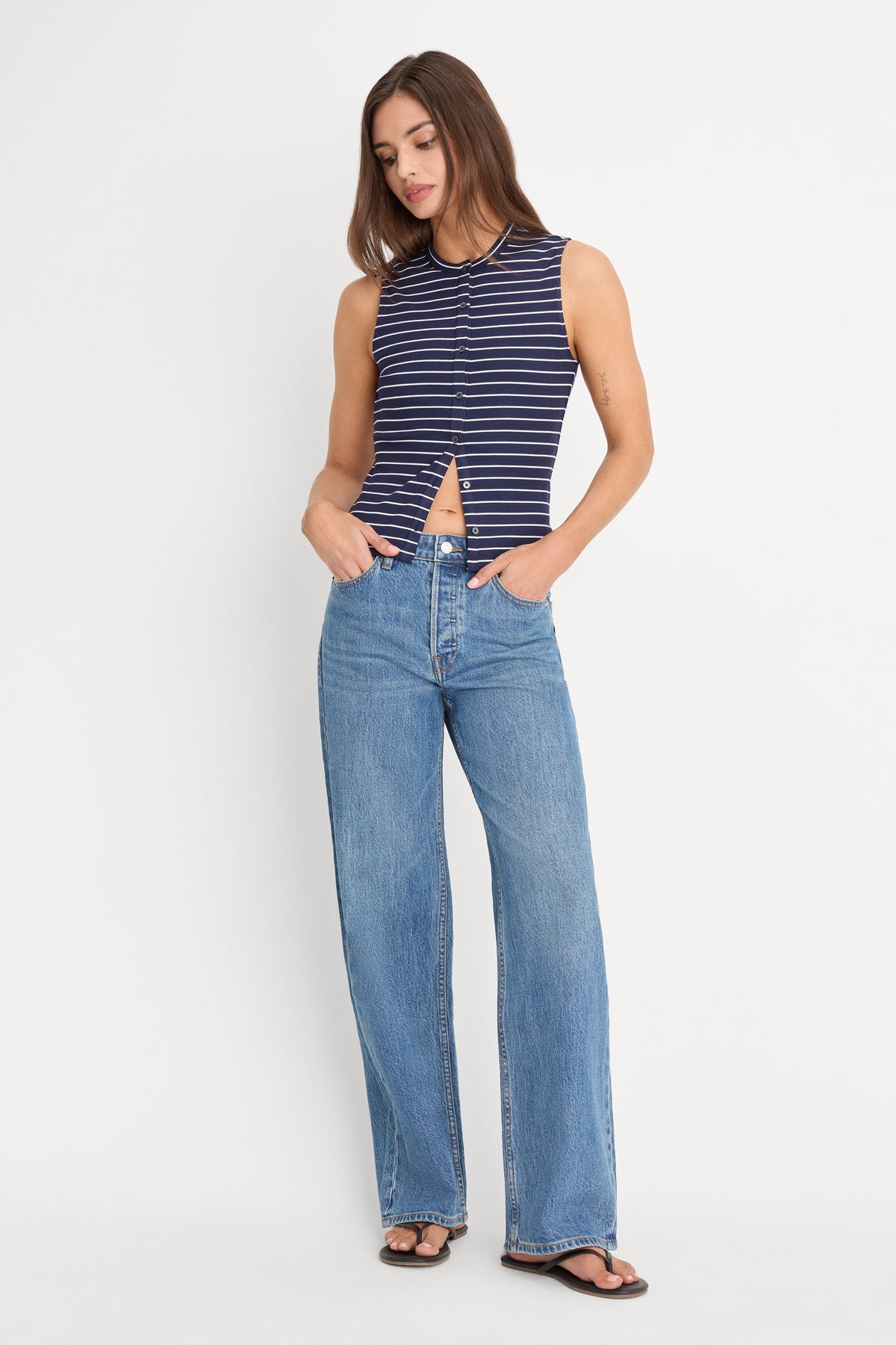 THE RIB SPLAY TOP SIMPLE STRIPE HORIZON INK