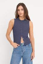 THE RIB SPLAY TOP SIMPLE STRIPE HORIZON INK