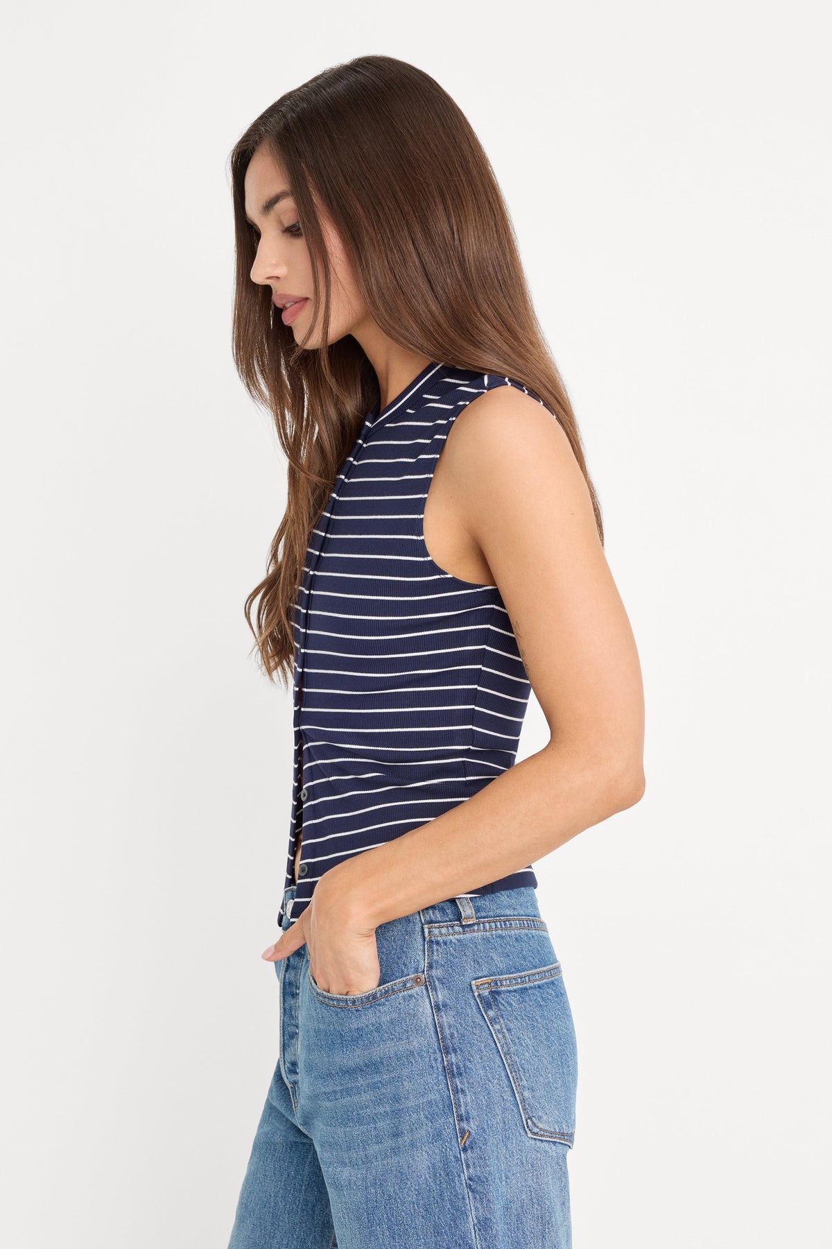 THE RIB SPLAY TOP SIMPLE STRIPE HORIZON INK
