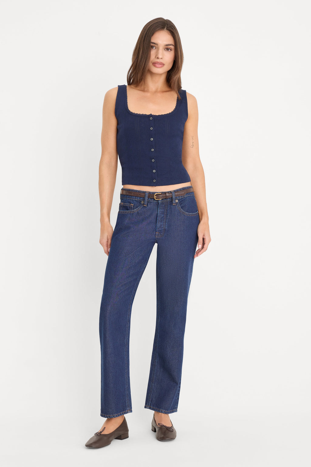 THE POINTELLE BUTTON DOWN TANK HORIZON INK