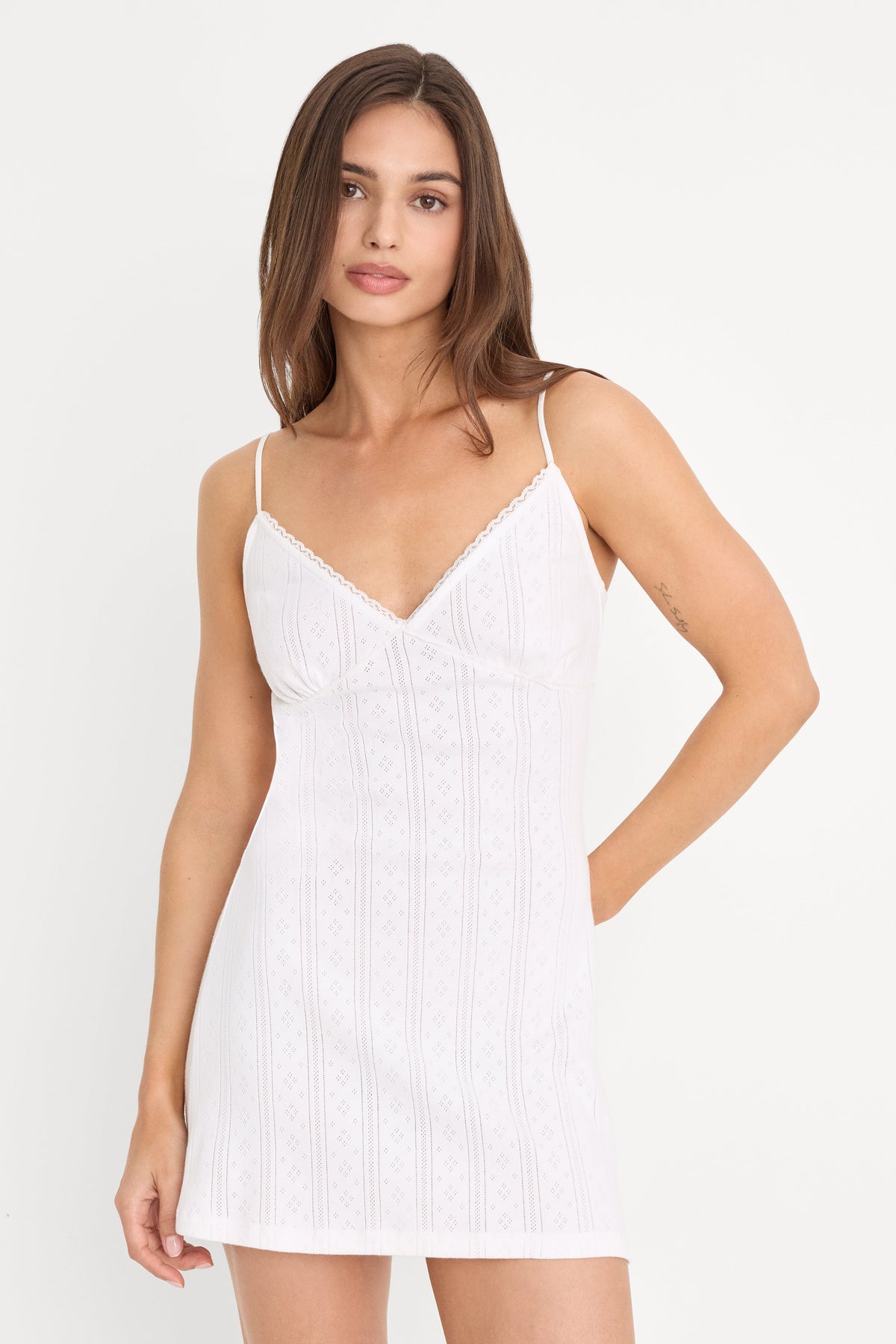 THE POINTELLE MINI DRESS WHITE001