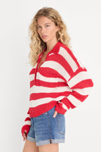 THE HARBOR SWEATER POP RED STRIPE