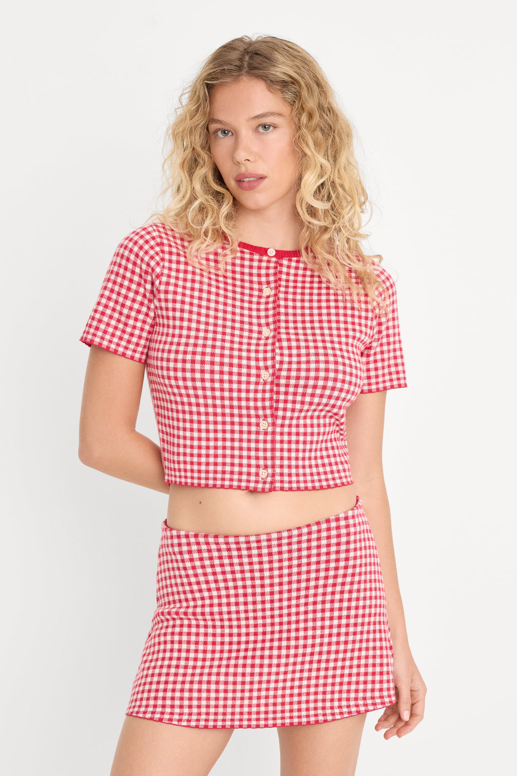 THE KEEPSAKE CARDIGAN CHERRY GINGHAM