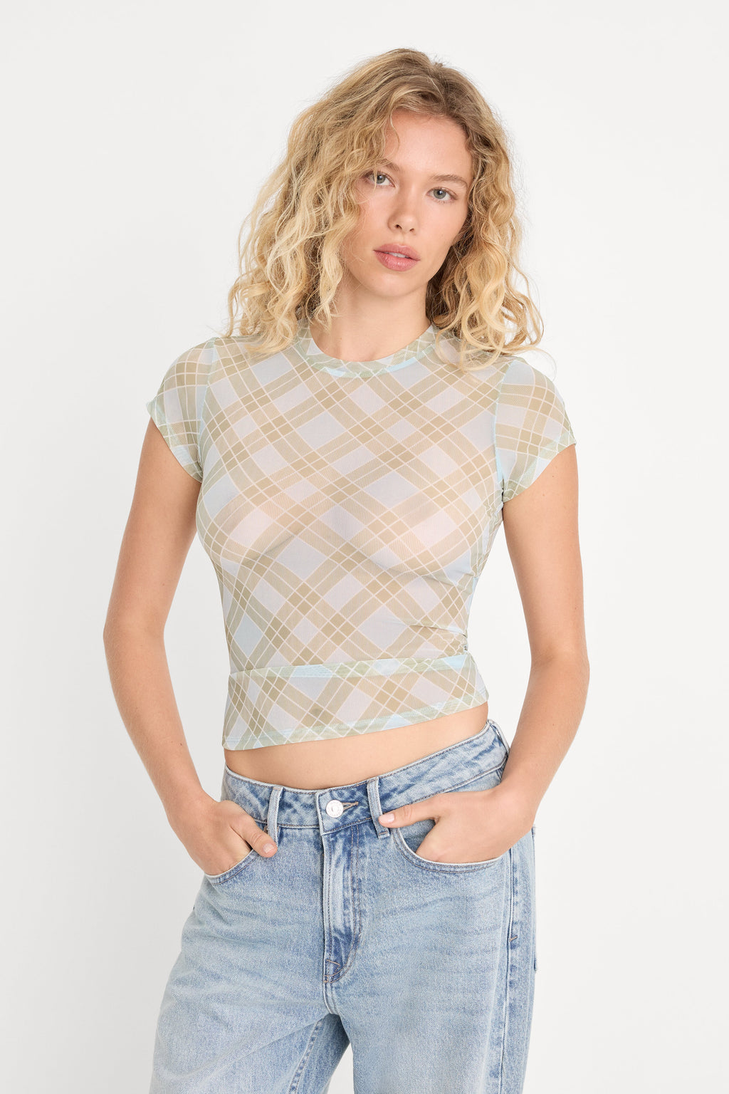 THE MESH BABY TEE SUMMER PLAID HONEY