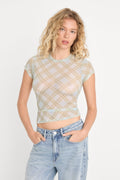 THE MESH BABY TEE SUMMER PLAID HONEY