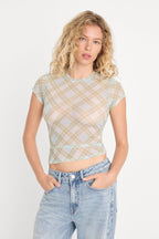 THE MESH BABY TEE SUMMER PLAID HONEY