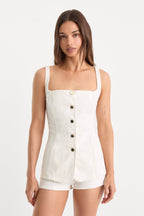 SLEEVELESS DENIM BUTTON FRONT TOP COTTON WHITE