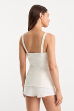 SLEEVELESS DENIM BUTTON FRONT TOP COTTON WHITE
