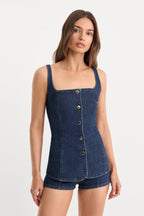 SLEEVELESS DENIM BUTTON FRONT TOP INDIGO1169