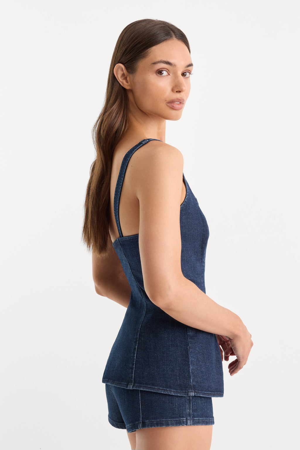 SLEEVELESS DENIM BUTTON FRONT TOP INDIGO1169