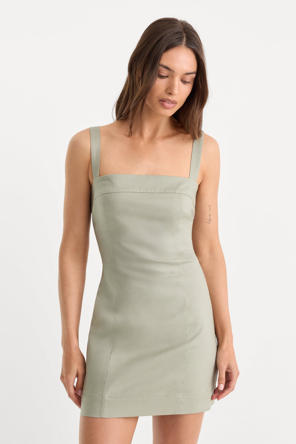 THE STRUCTURED LINEN MINI DRESS MOSSWELL