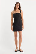 THE STRUCTURED LINEN MINI DRESS BLACK