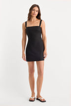 THE STRUCTURED LINEN MINI DRESS BLACK