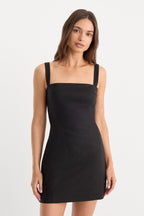THE STRUCTURED LINEN MINI DRESS BLACK