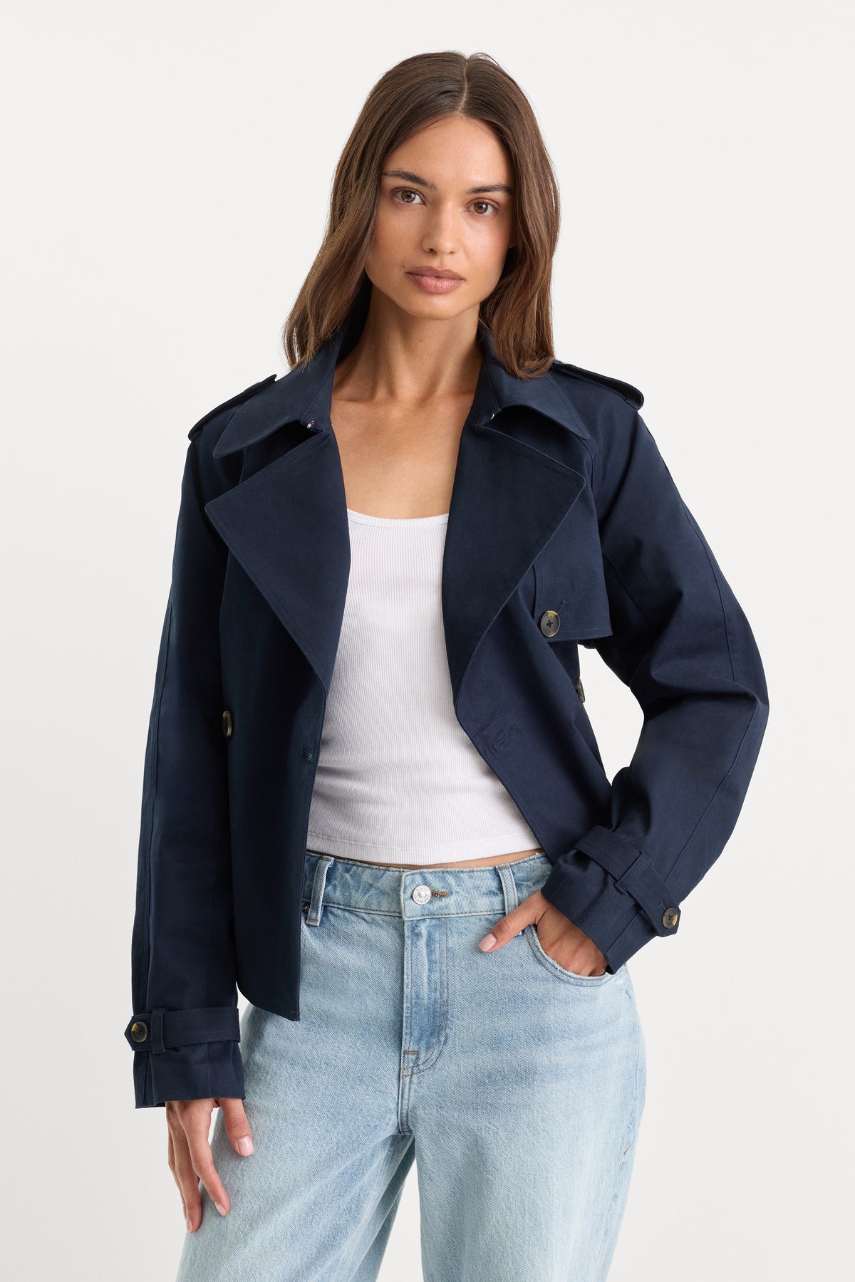THE CROPPED TRENCH JACKET NEW NAVY002