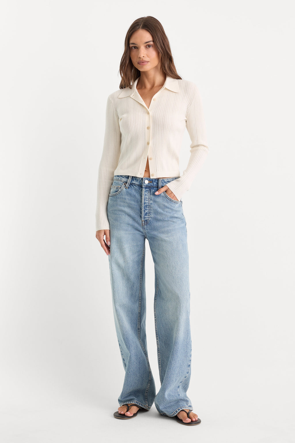 THE LADDER RIB CARDIGAN CHALK