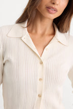 THE LADDER RIB CARDIGAN CHALK