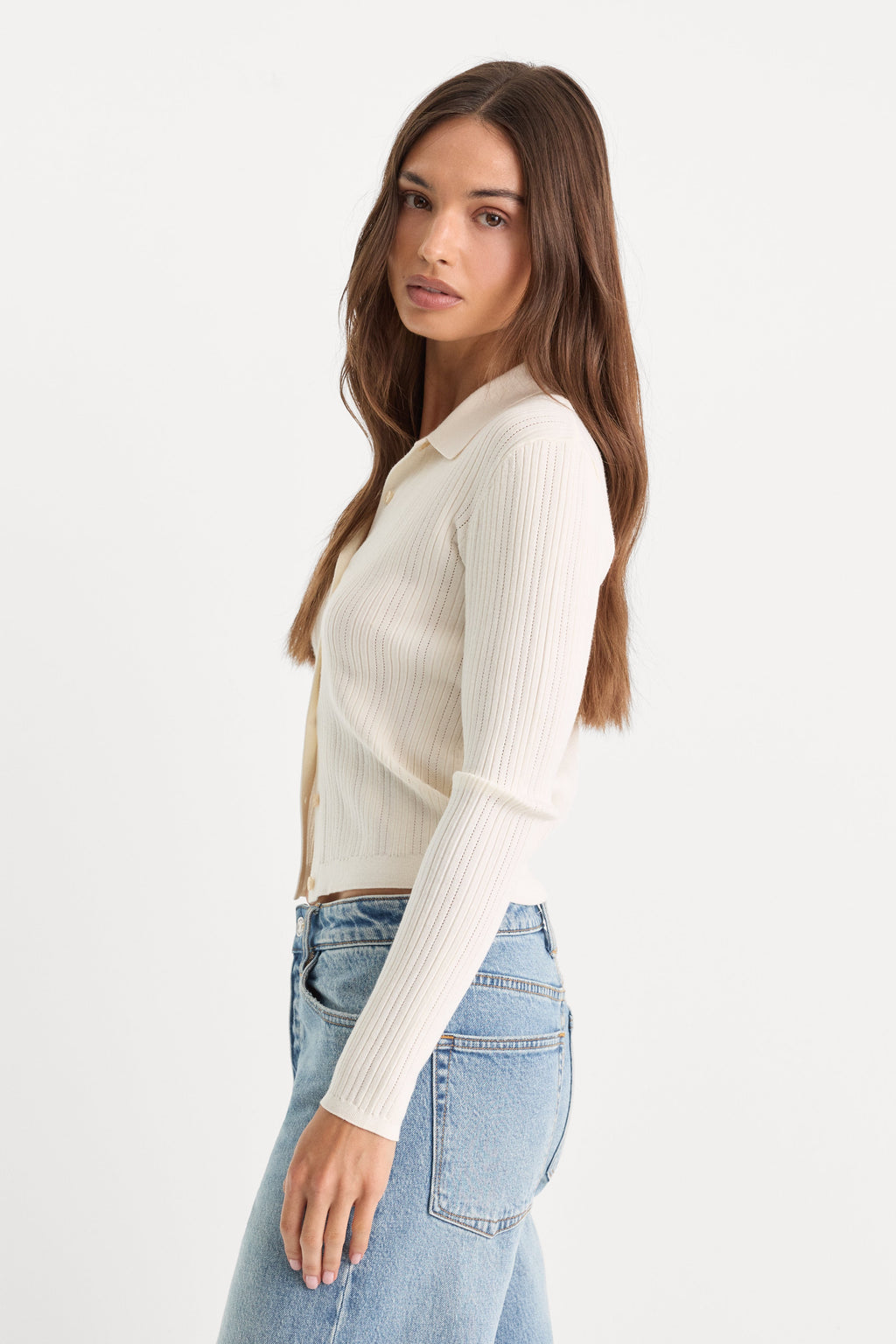 THE LADDER RIB CARDIGAN CHALK