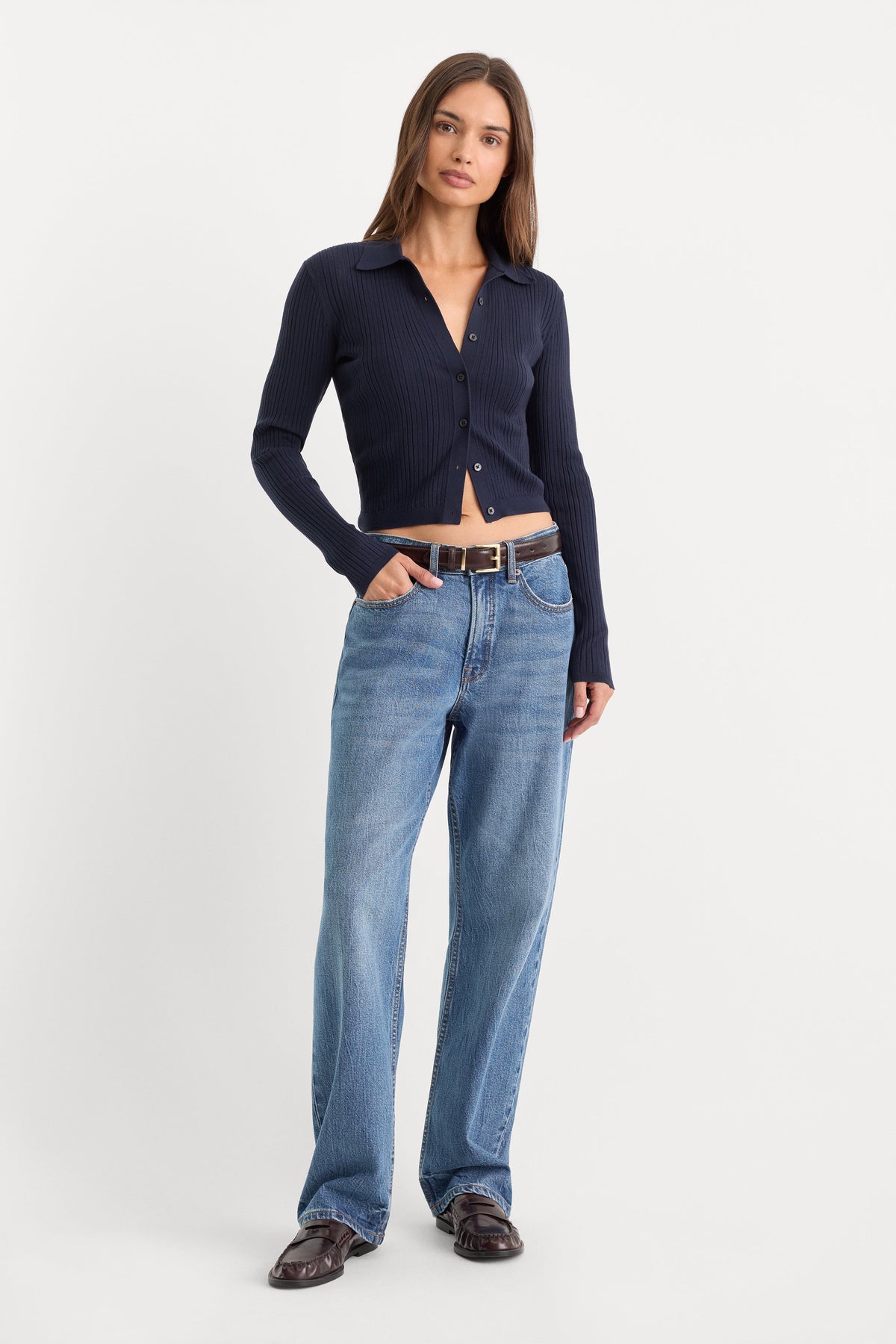 THE LADDER RIB CARDIGAN MIDNIGHT BLUE