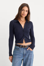 THE LADDER RIB CARDIGAN MIDNIGHT BLUE