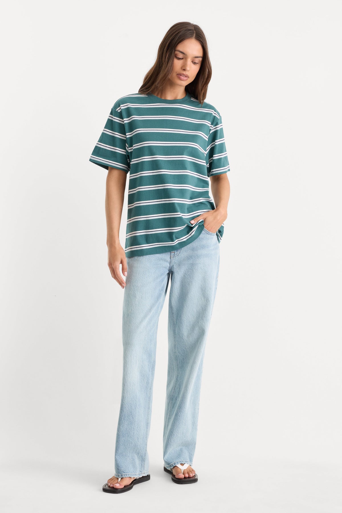 THE OVERSIZED TEE HARBOR STRIPE DEEP TEAL