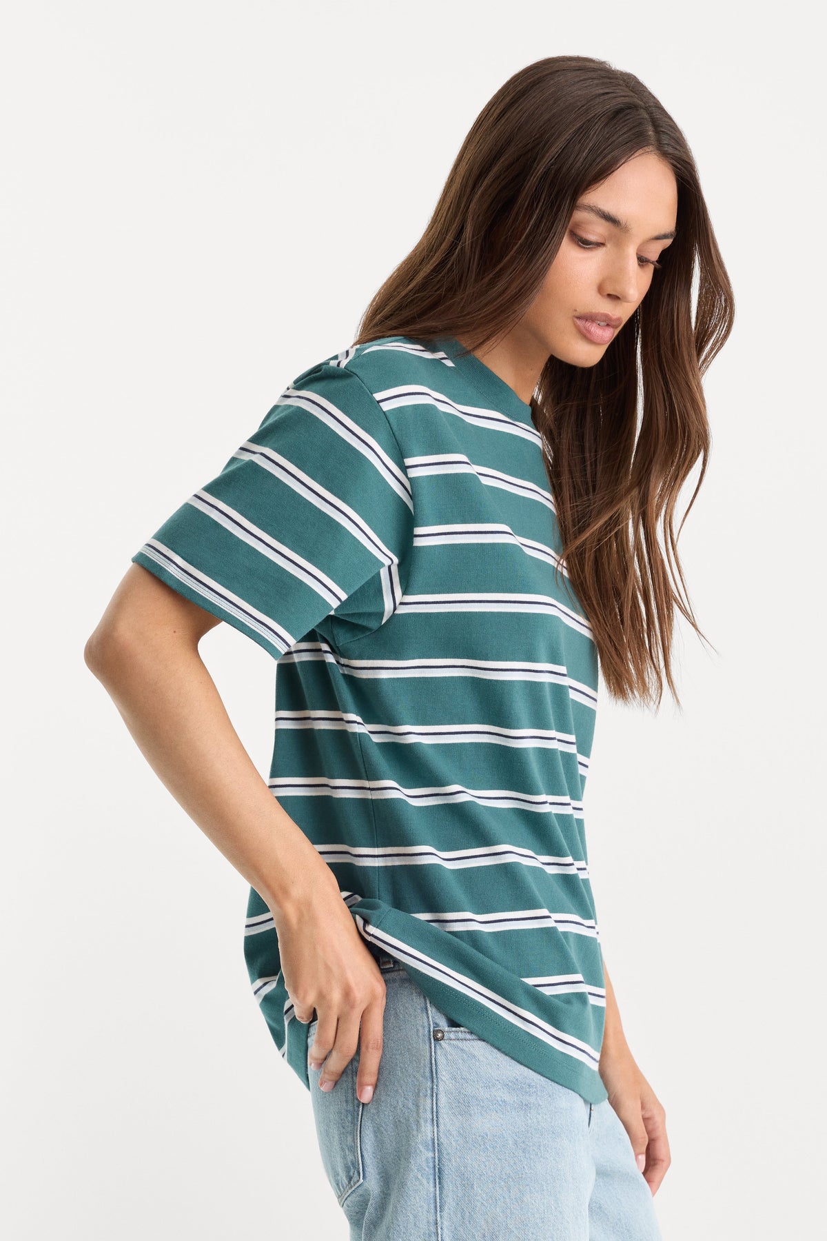 THE OVERSIZED TEE HARBOR STRIPE DEEP TEAL