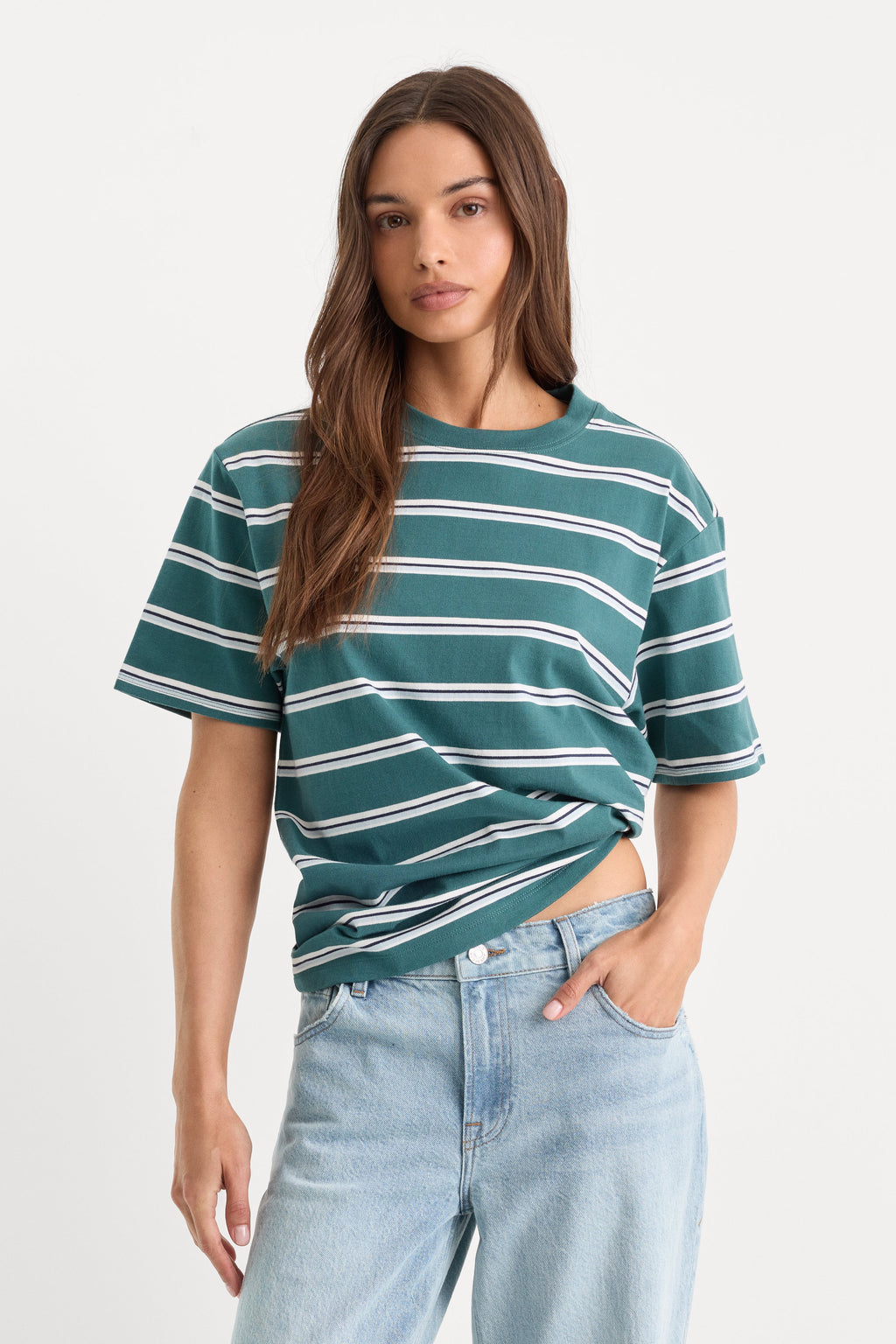 THE OVERSIZED TEE HARBOR STRIPE DEEP TEAL