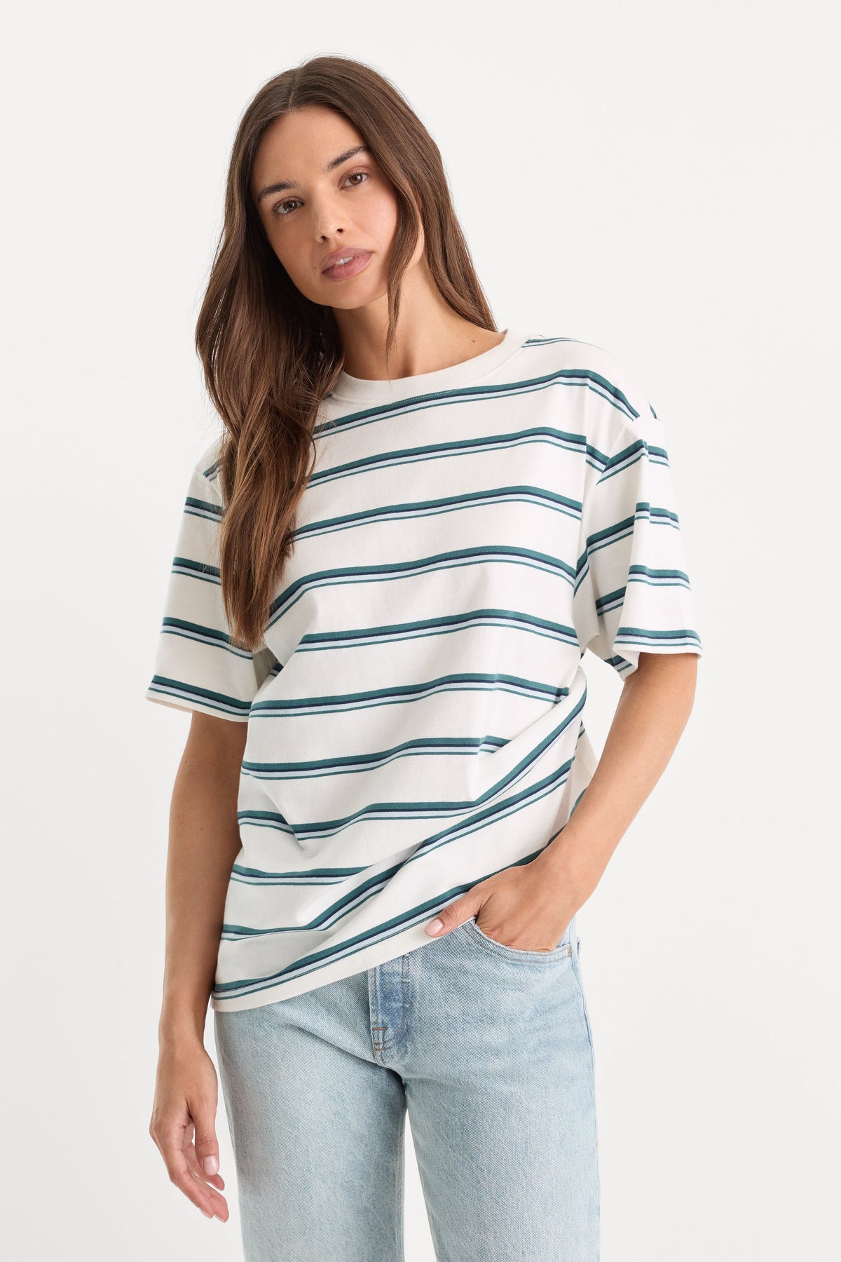 THE OVERSIZED TEE HARBOR STRIPE CLOUD WHITE