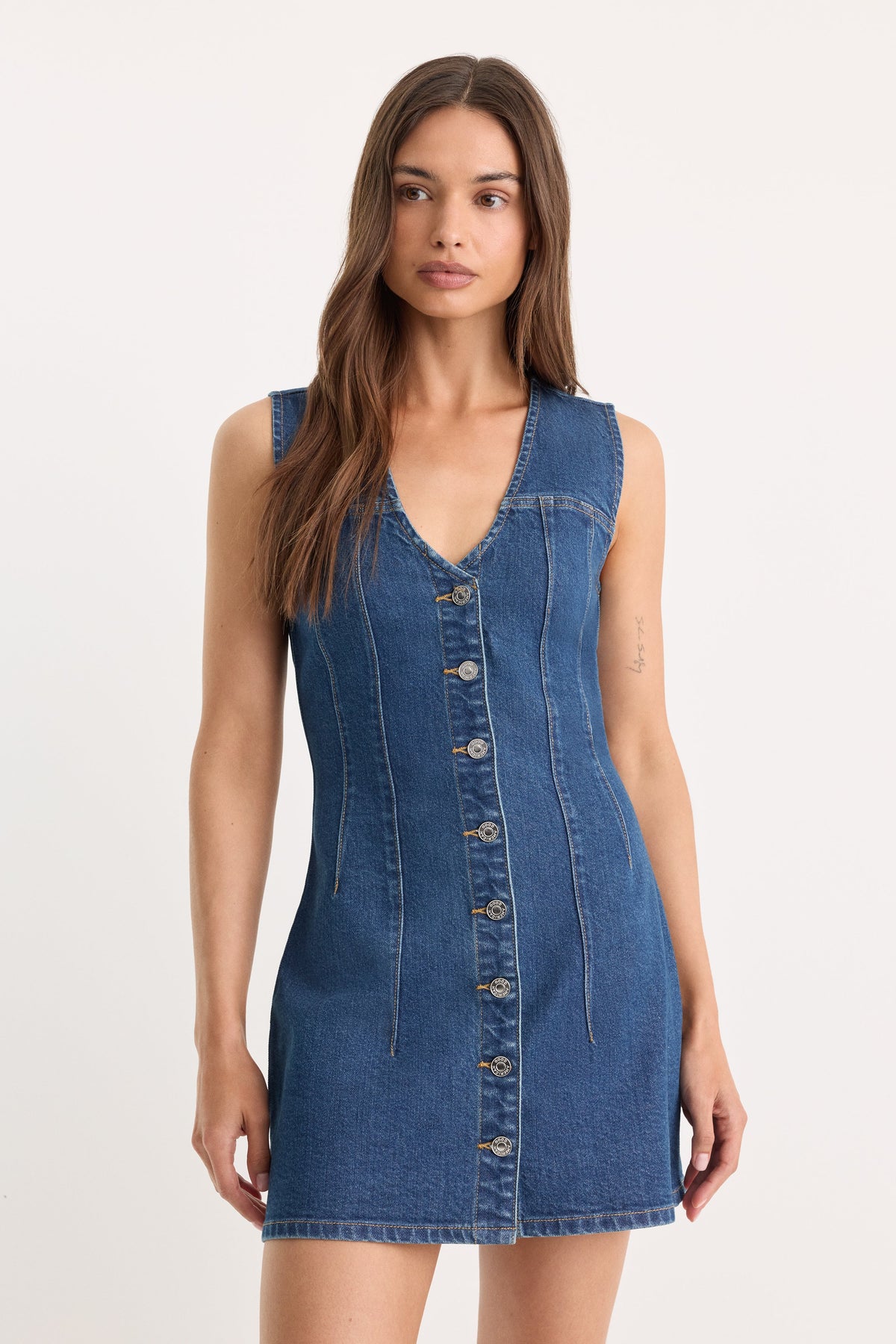 THE DENIM V NECK DRESS INDIGO1265