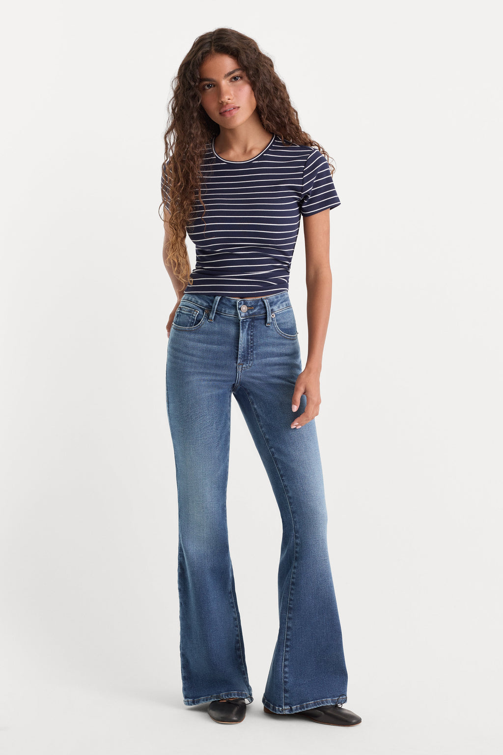 SOFT TECH GOOD PETITE FLARE JEANS INDIGO1233