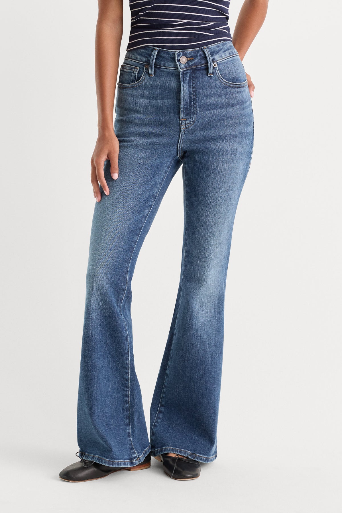 SOFT TECH GOOD PETITE FLARE JEANS INDIGO1233