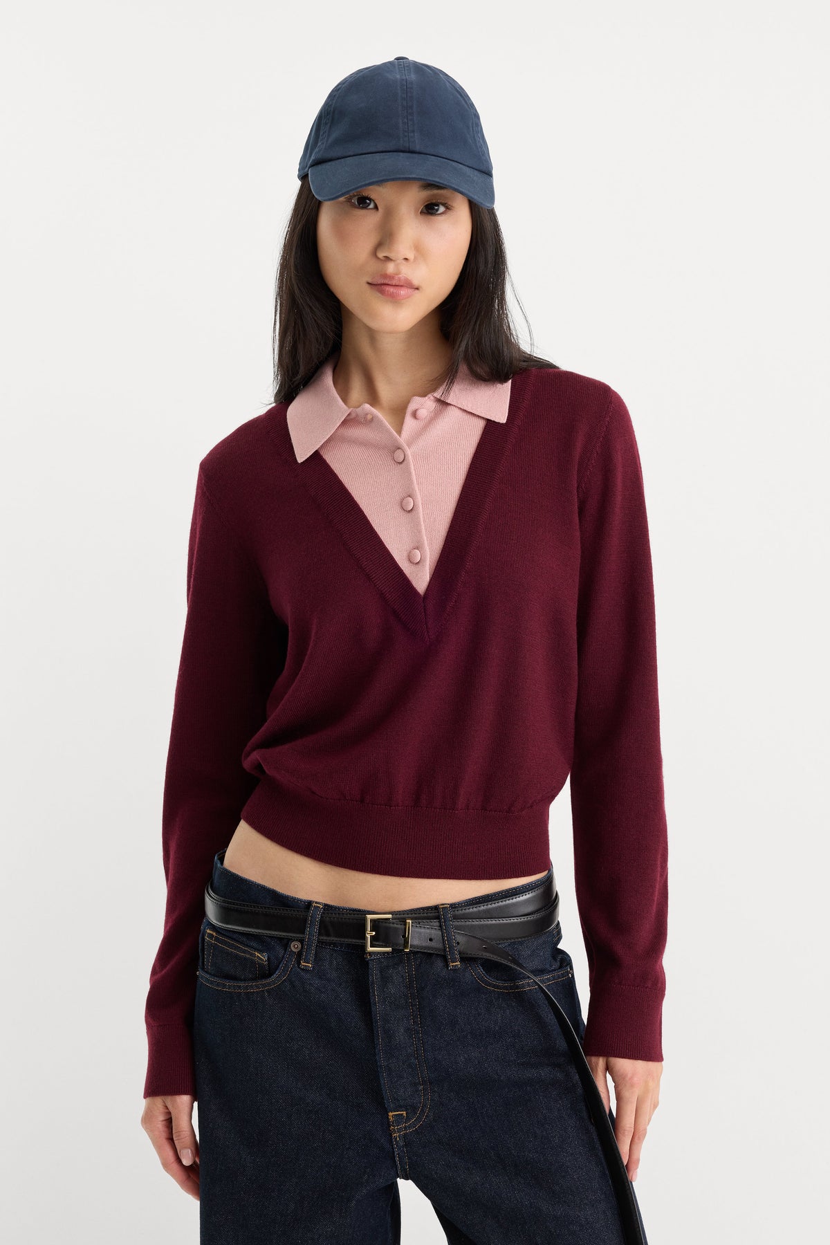 THE TWO IN ONE SWEATER BERRY NOIR WITH BLUSH
