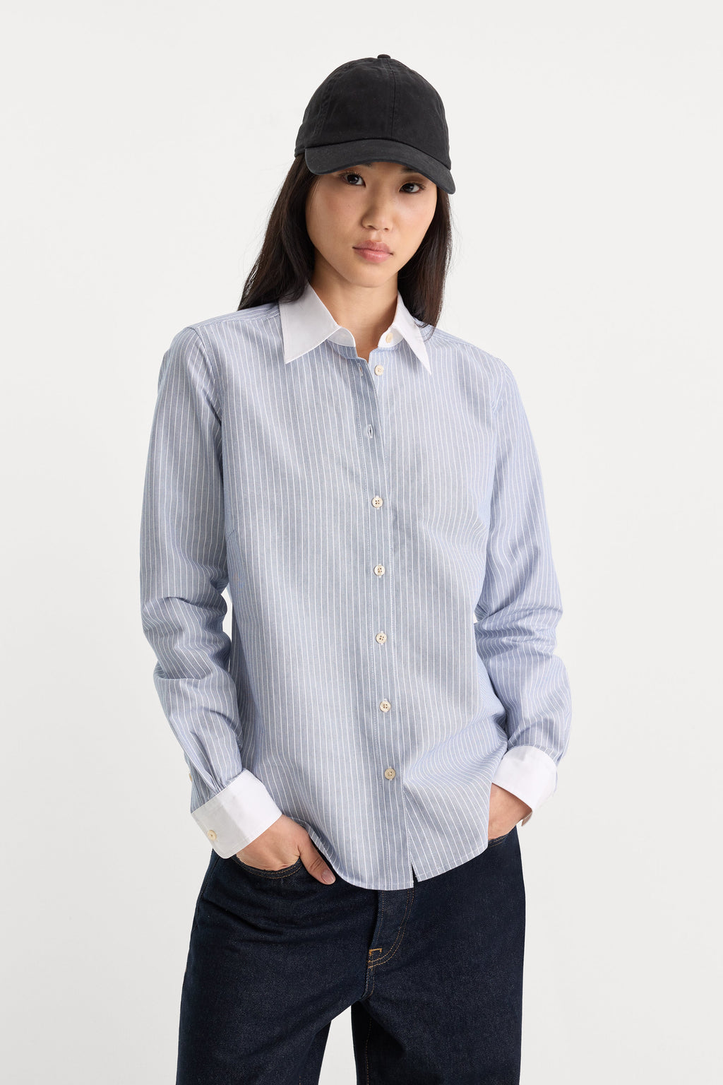 THE OXFORD CONTRAST SHIRT SLATE BLUE STRIPE