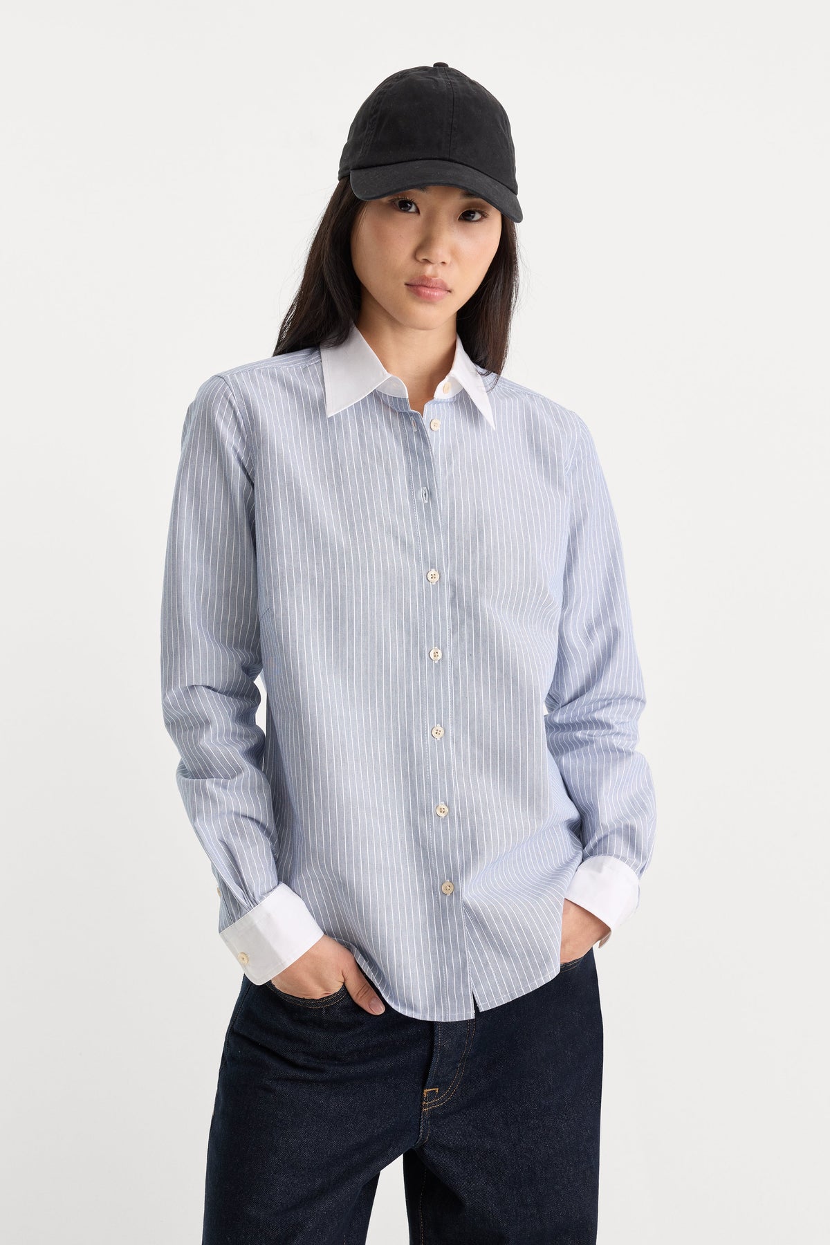 THE OXFORD CONTRAST SHIRT SLATE BLUE STRIPE