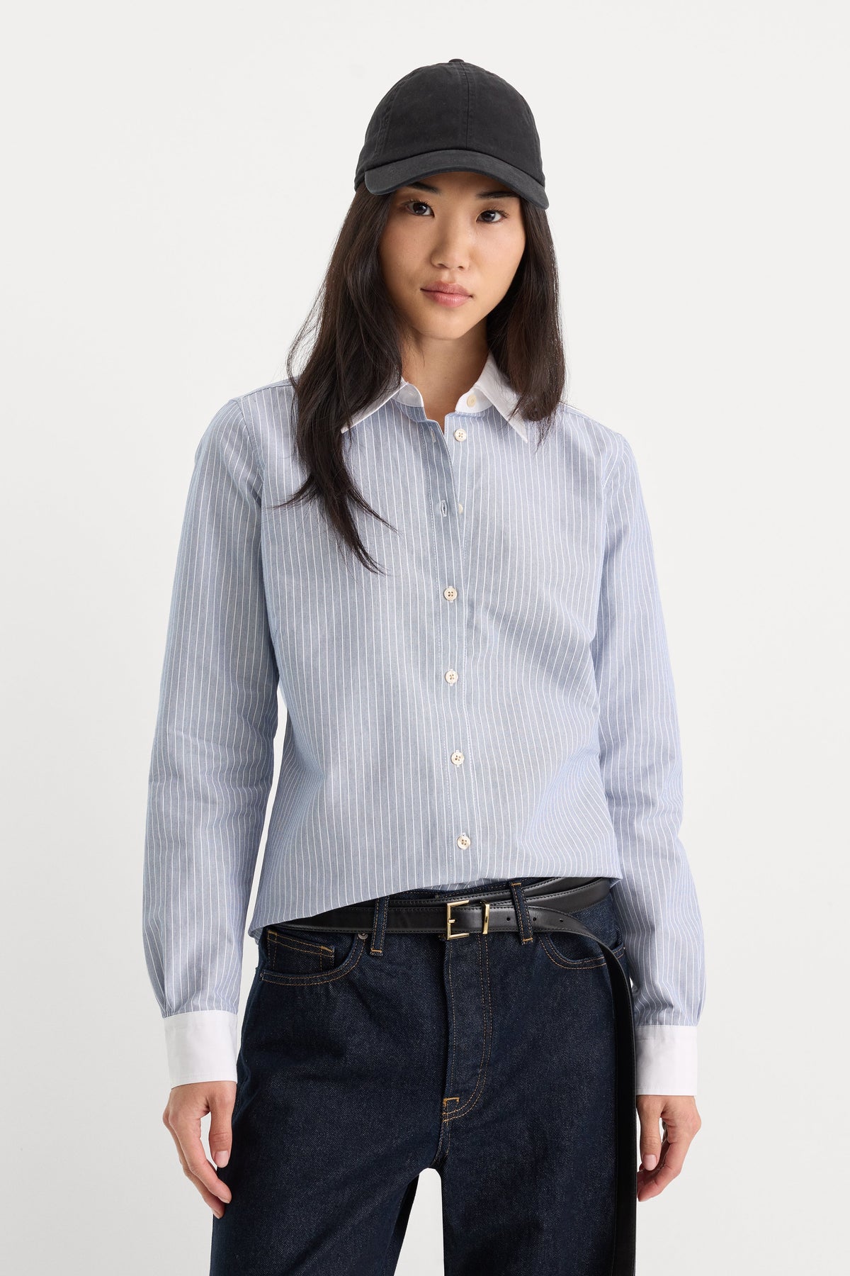 THE OXFORD CONTRAST SHIRT SLATE BLUE STRIPE
