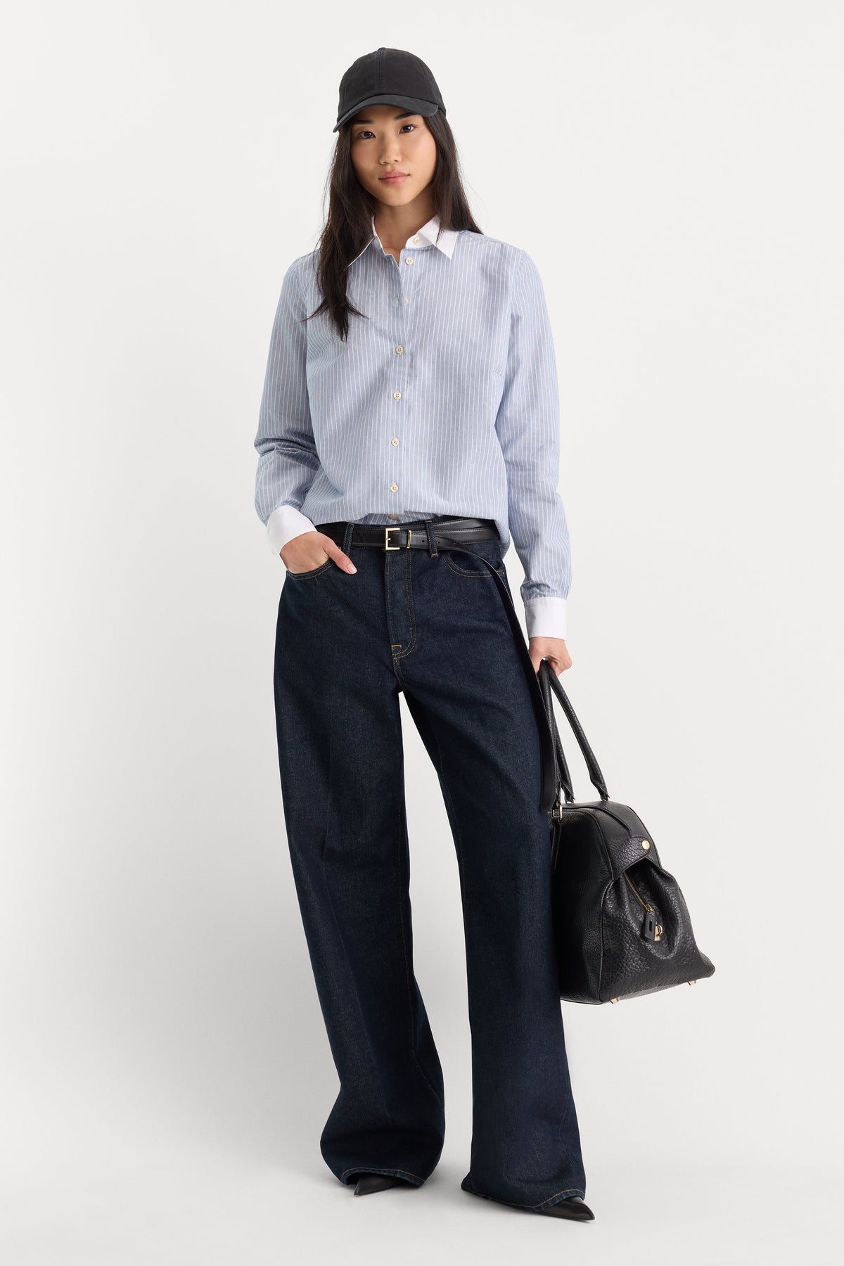 THE OXFORD CONTRAST SHIRT SLATE BLUE STRIPE
