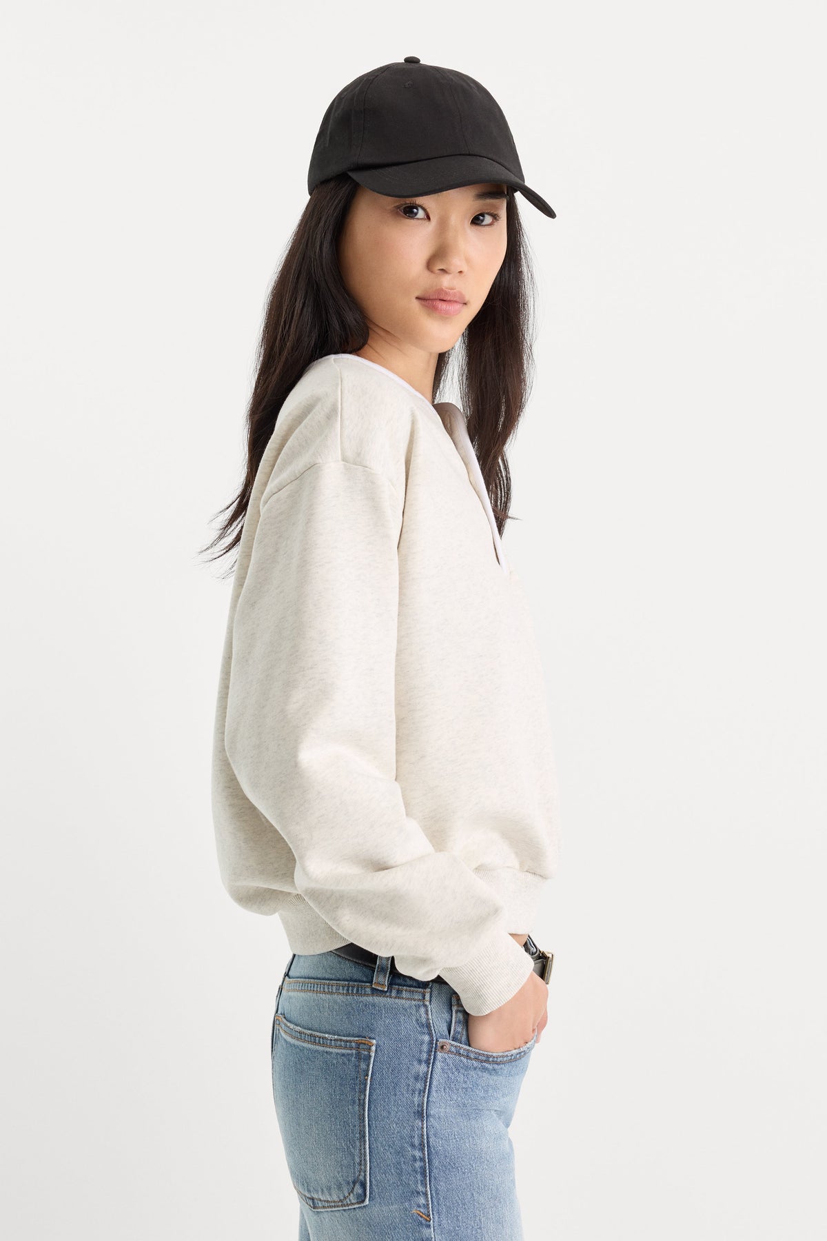 THE BRUSHED FLEECE HENLEY OATMEAL