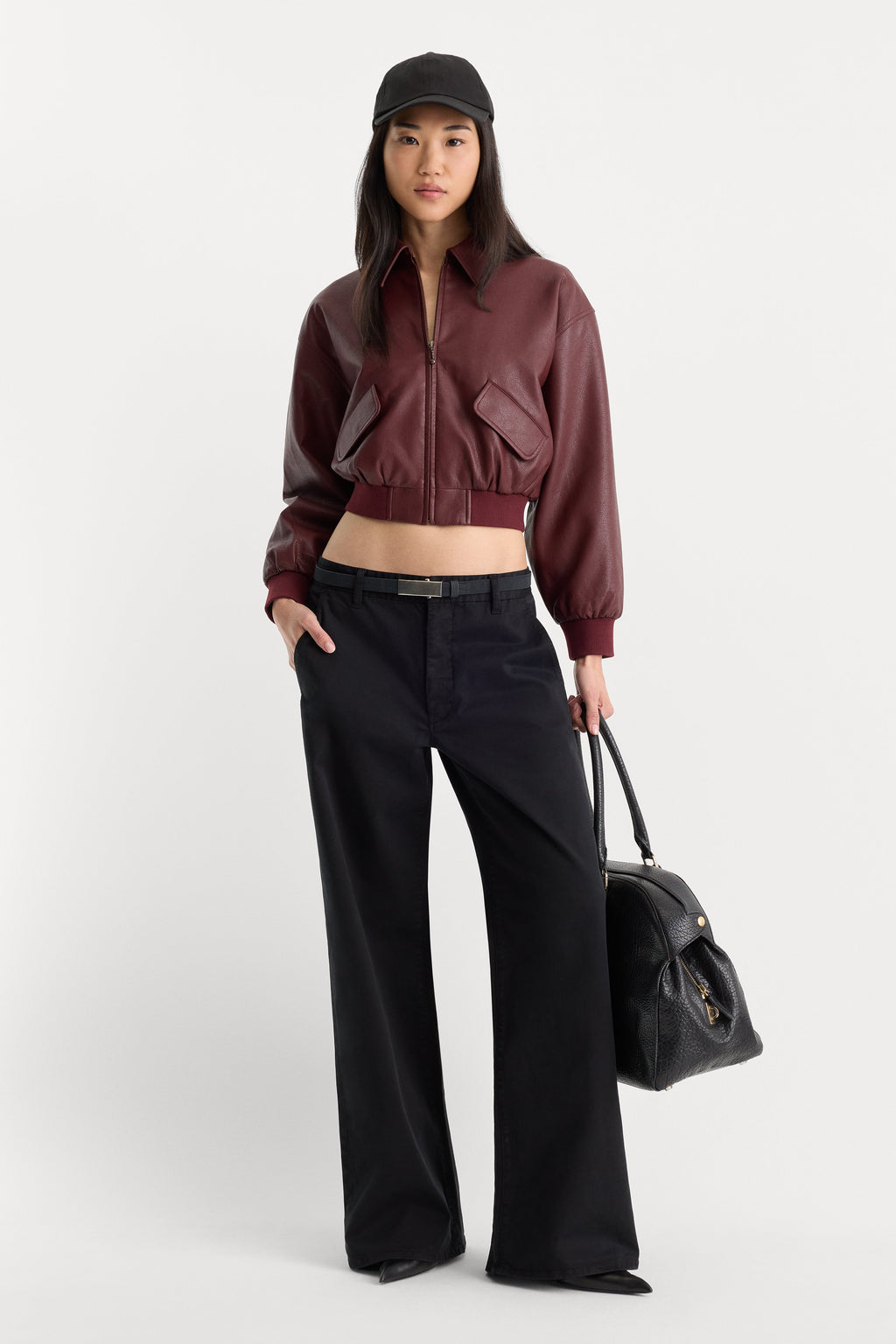 THE BETTER THAN LEATHER BOMBER JACKET BERRY NOIR