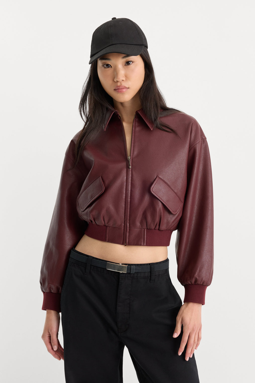 THE BETTER THAN LEATHER BOMBER JACKET BERRY NOIR