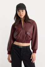 THE BETTER THAN LEATHER BOMBER JACKET BERRY NOIR