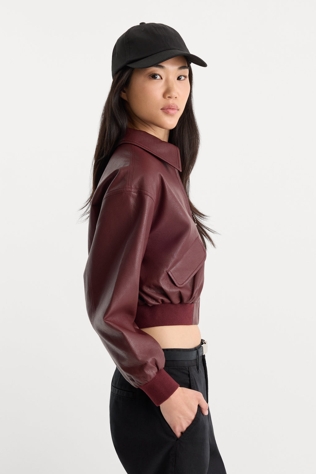 THE BETTER THAN LEATHER BOMBER JACKET BERRY NOIR