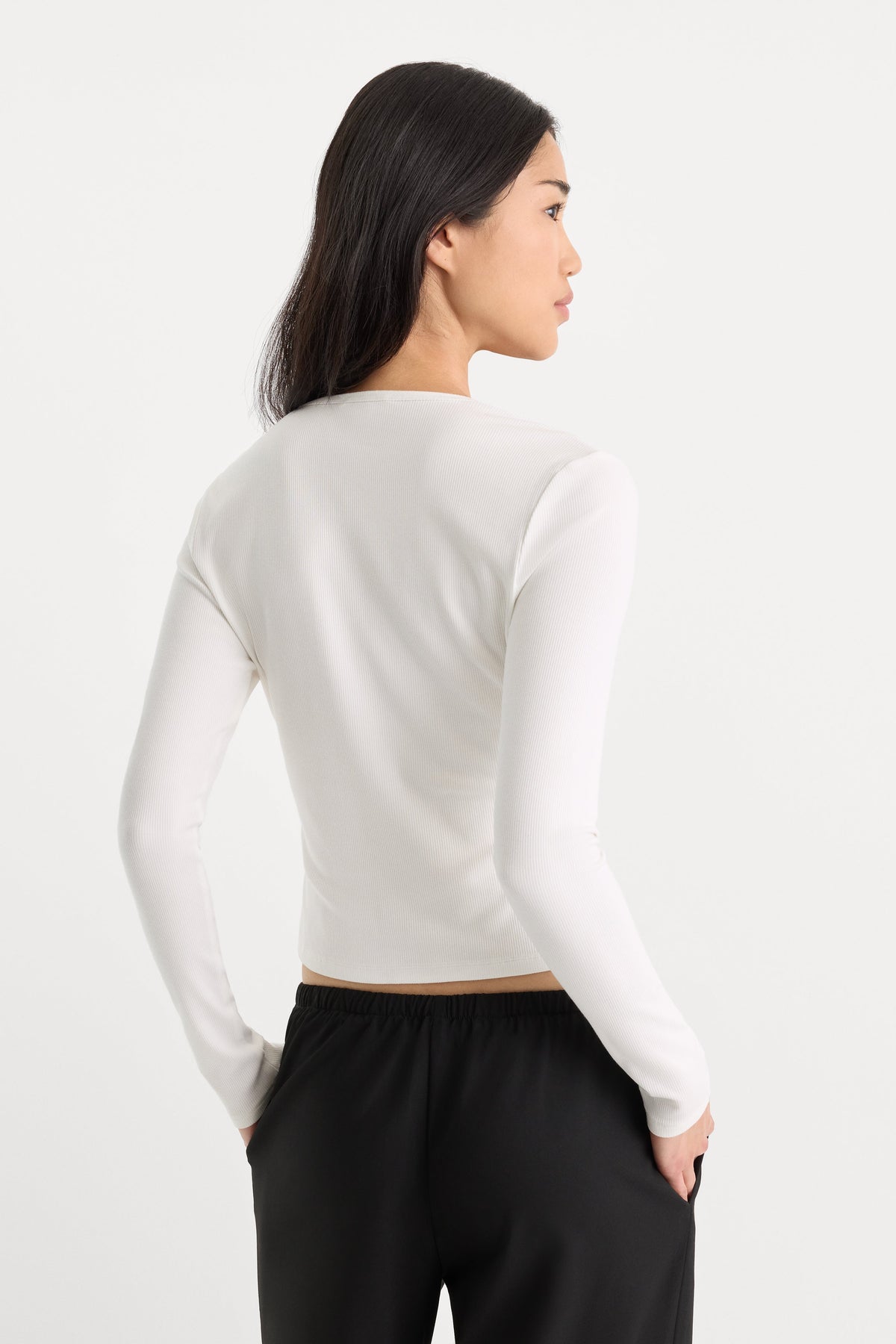 THE RIB V NECK CARDIGAN CHALK