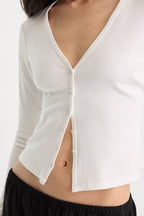 THE RIB V NECK CARDIGAN CHALK