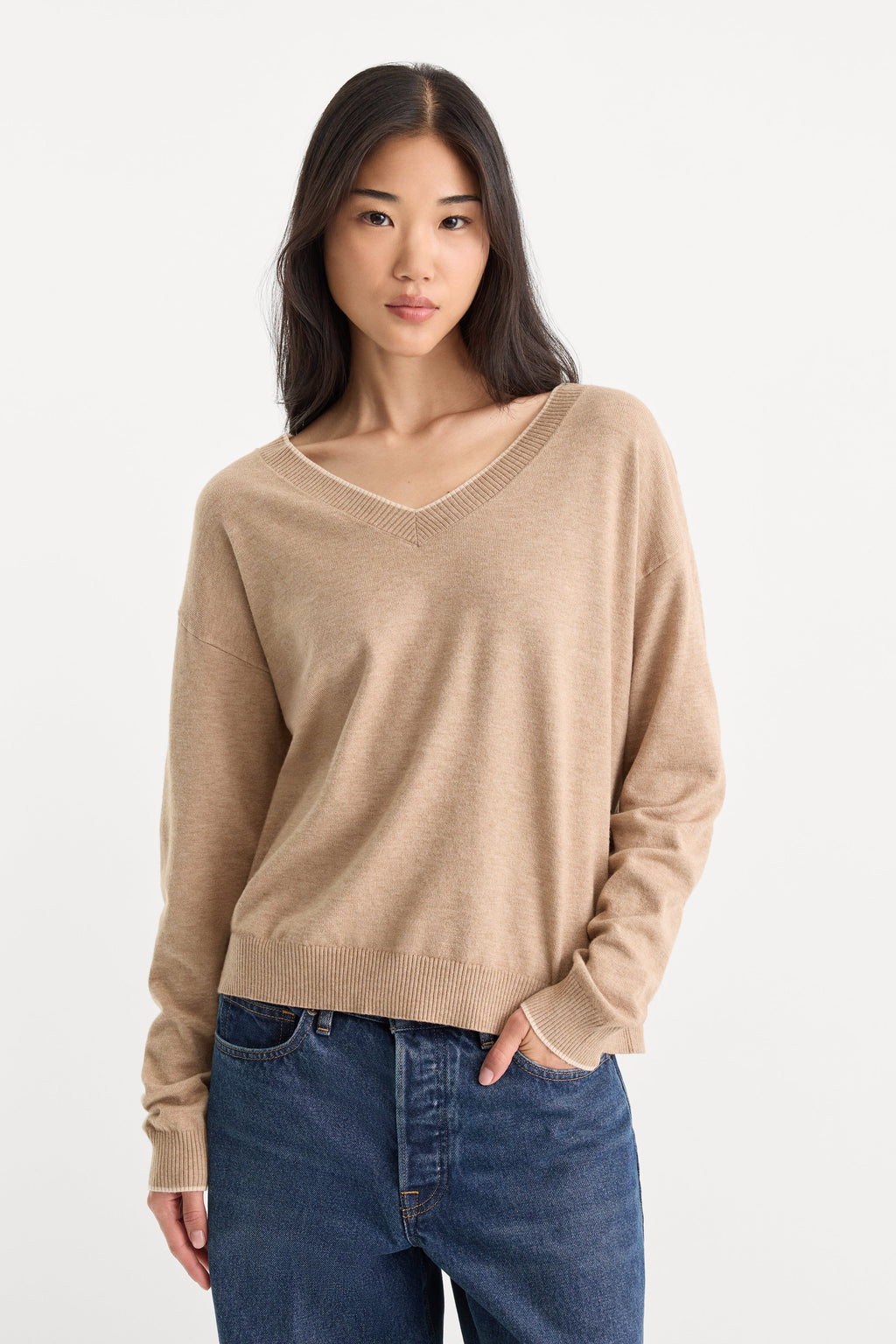 THE COZY V NECK SWEATER DUNE MIST